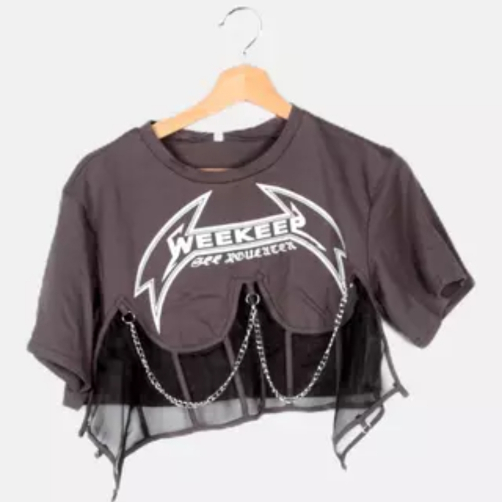 New with tags IAMSURE Slim Patchwork Corset Cropped T Shirt size xLarge